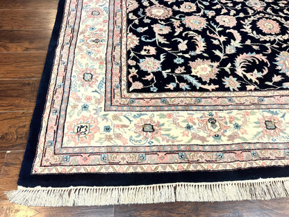 Indo Persian Rug 9x12, Navy Blue and Ivory/Cream, Floral Allover, Wool Vintage Handmade Carpet - Nuvé