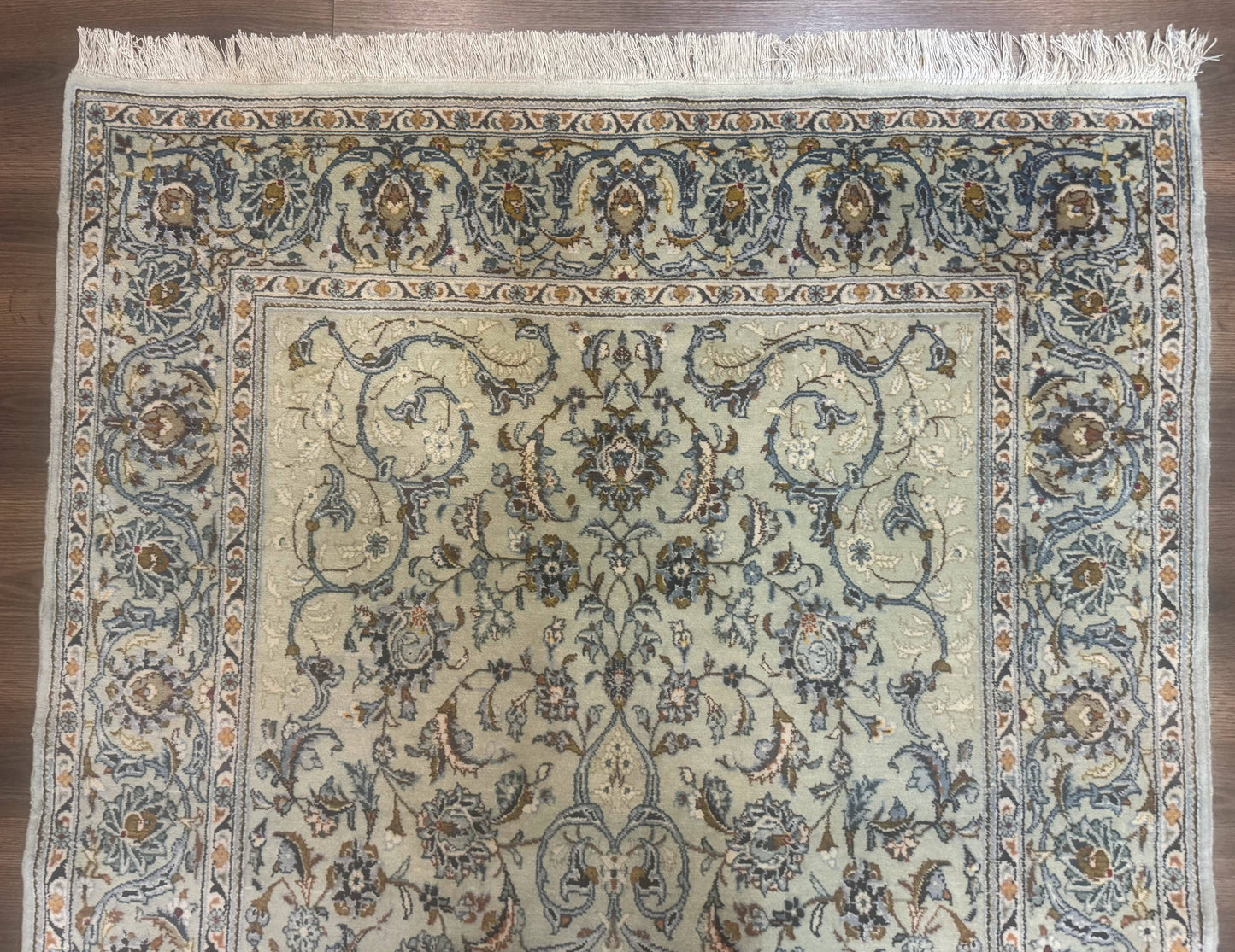 Persian Kashan Rug, Unique Colors, 225 KPSI, Light Green and Light Blue - Nuvé
