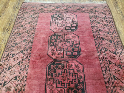 Antique Bukhara Area Rug, Vintage Afghan Bokhara Bashir Rug, 4x6 Hand-Knotted Oriental Carpet, Red & Black Wool Rug, 4' x 5'9 - Nuvé