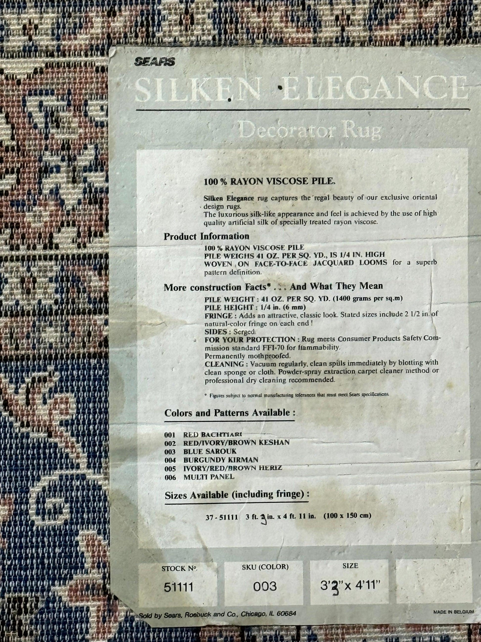 Vintage Art Silk Rug 3x4, Traditional Oriental Persian Design Rug, Belgium Power Loomed Rug, Navy Blue - Nuvé