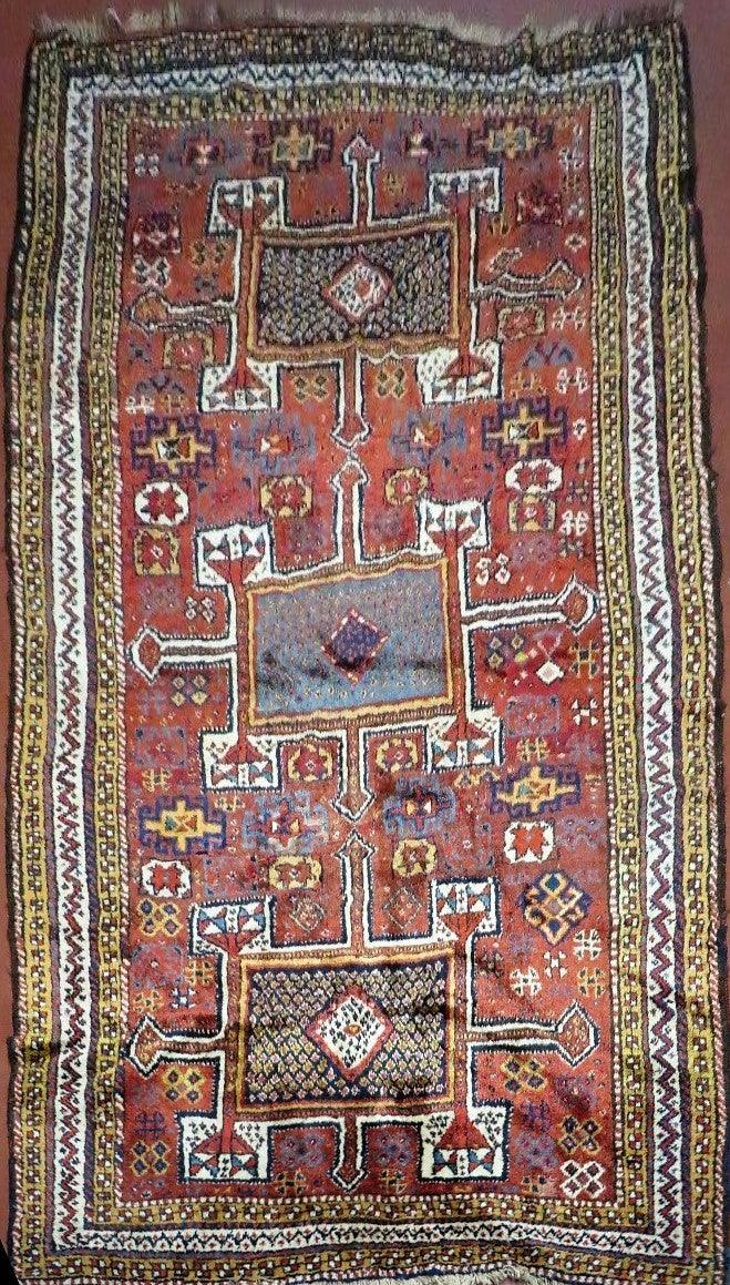 Antique Moroccan Runner Rug 4x9, Wide Runner, Hand Knotted Tribal Oriental Carpet, Hallway Rug, Geometric Medallions, Red, Bohemian Rug Nice - Nuvé