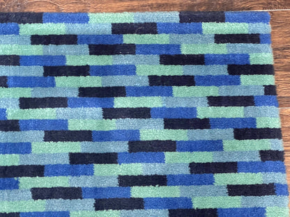 Wide Runner Rug 4.7 x 12, Blue Multicolor Contemporary Wool Power Loomed Rug, Mosiac Design - Nuvé