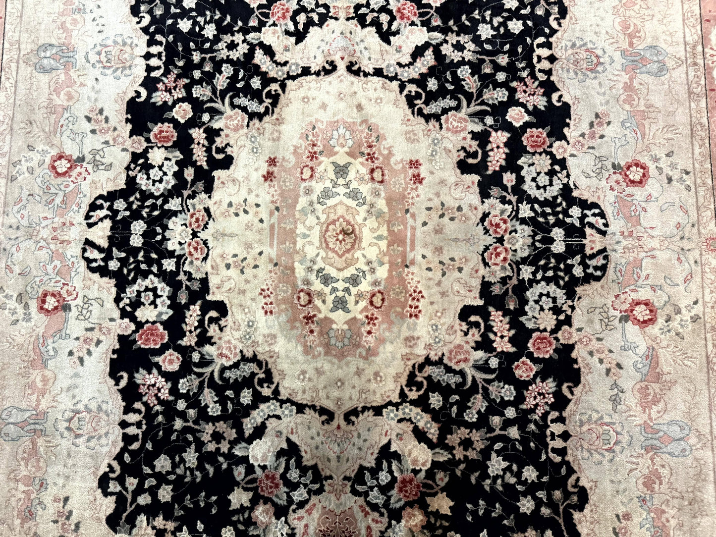 Pak Persian Tabriz Rug 8.6 x 11.6, Black Pink, Traditional Elegant Formal Oriental Carpet, Dining Room Rug, Fine 225 KPSI - Nuvé