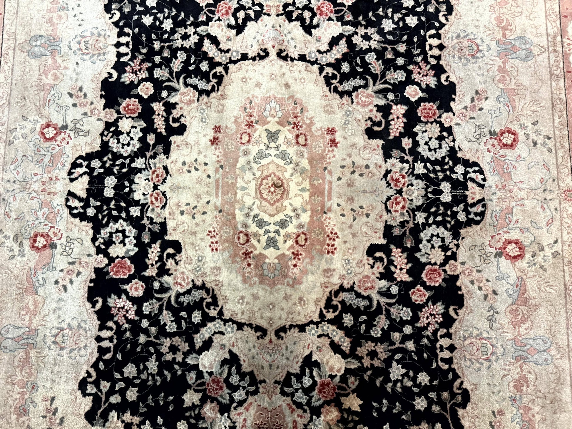 Pak Persian Tabriz Rug 8.6 x 11.6, Black Pink, Traditional Elegant Formal Oriental Carpet, Dining Room Rug, Fine 225 KPSI - Nuvé