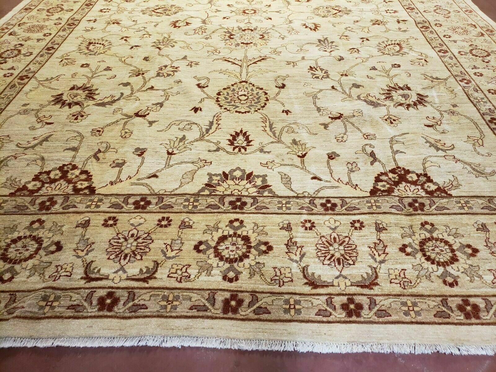 Oushak Rug 10x14 Neutral Colors Handmade Peshawar Wool Carpet Oatmeal Beige - Nuvé