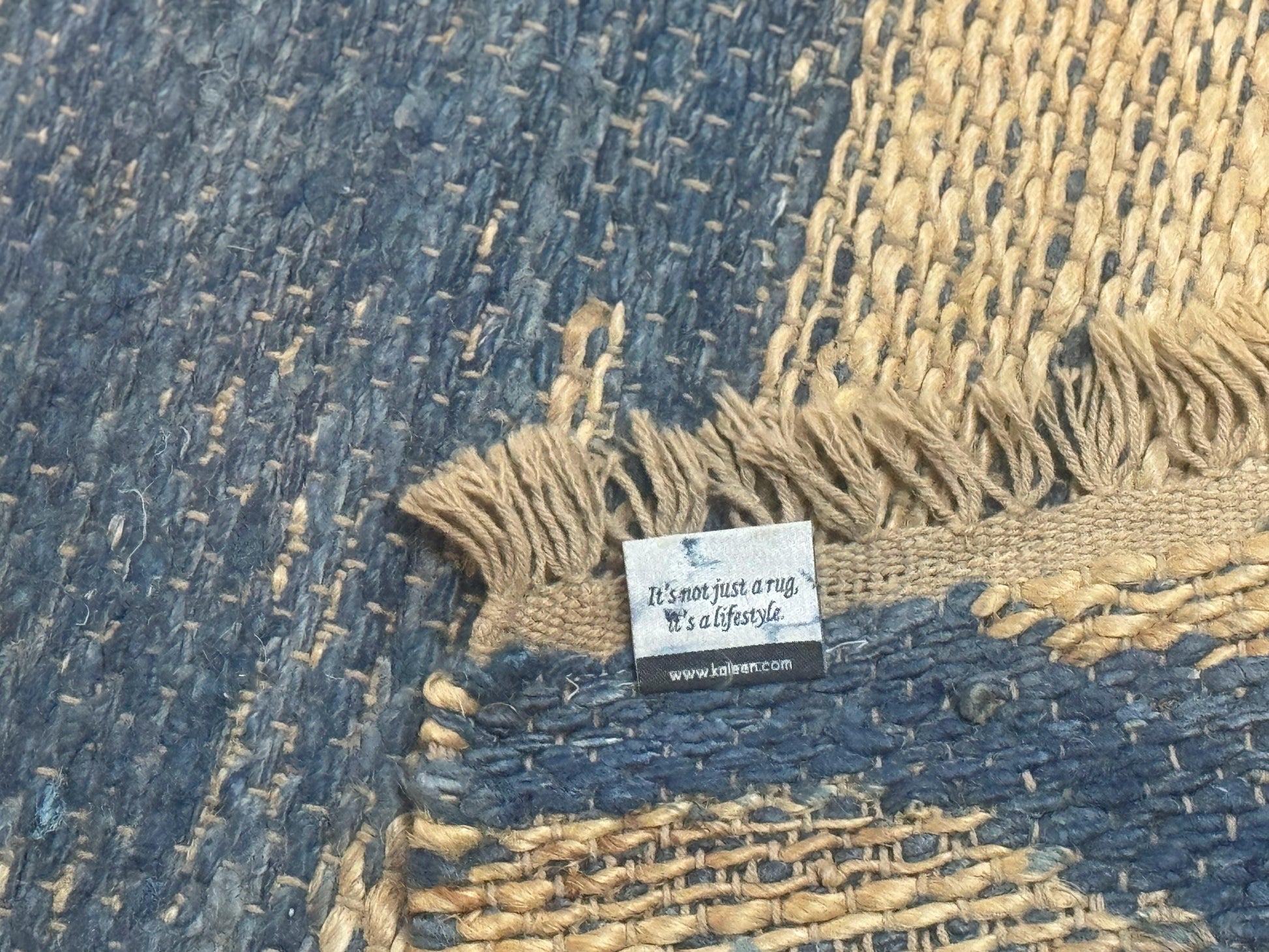 Modern Jute Runner Rug 2.9 x 7.9, Beige and Blue, Handwoven, Kaleen Rug - Nuvé