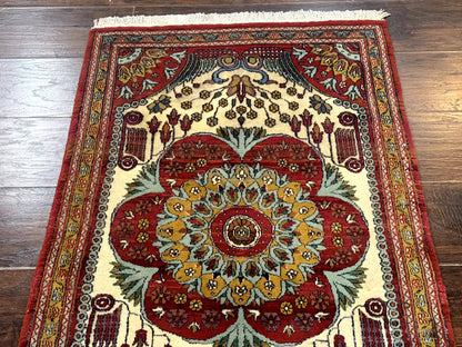 Persian Bijar Rug 2.6 x 4, Antique Carpet, Brick Red and Ivory - Nuvé