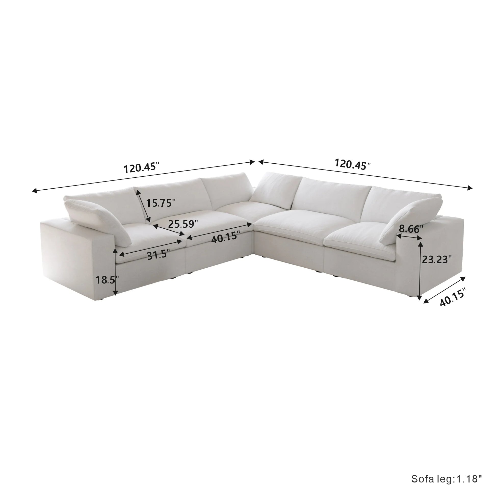 Nuvé® Solace Modular Bouclé Cloud Sofa - Snow White - 5-Seater Corner Sectional (V-Shaped) - Nuvé