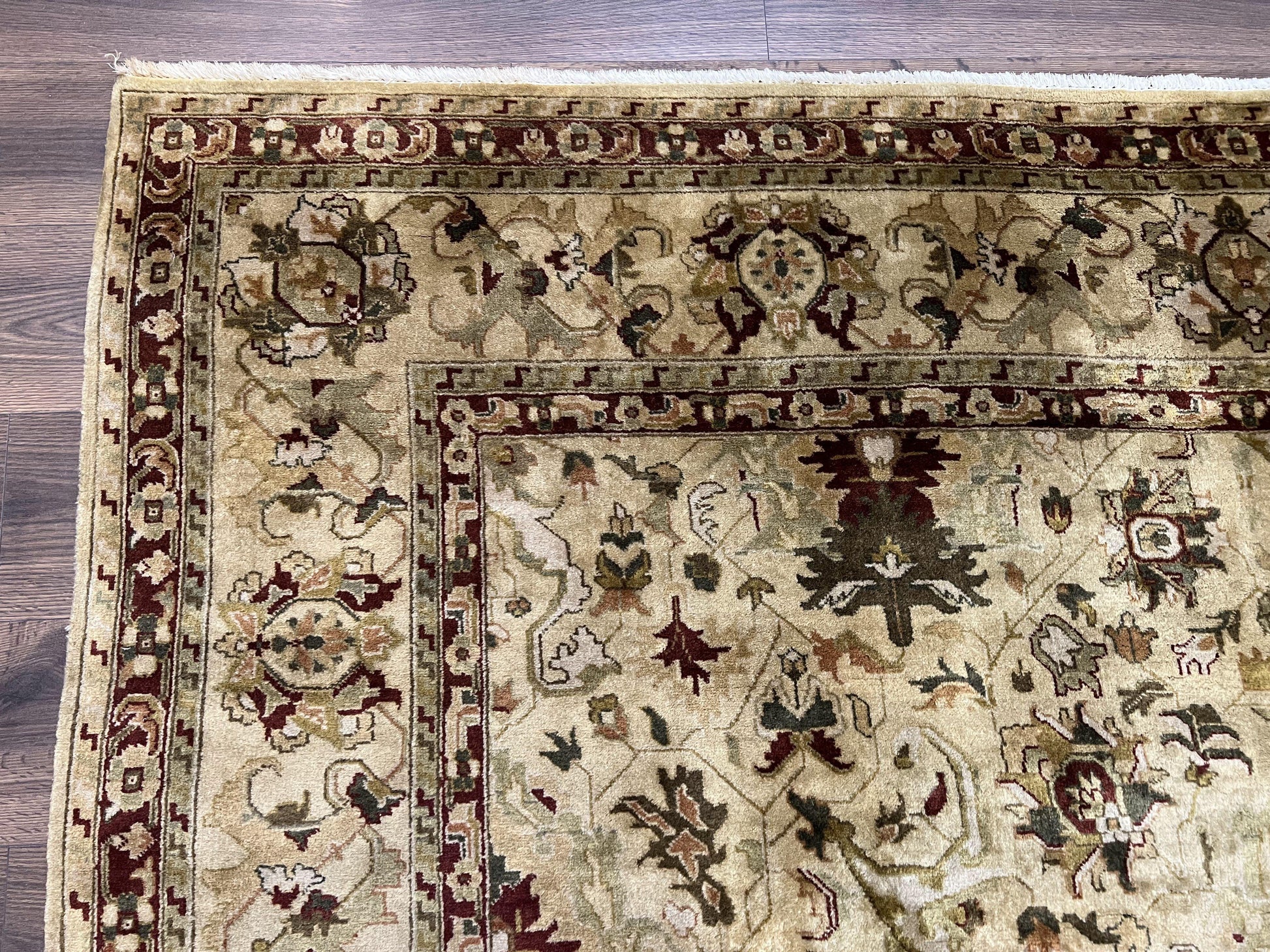 Indian Mahal Rug 8x10, Allover Floral Mahal Oriental Carpet 8 x 10, Handmade Hand Knotted Wool Rug, Indo Persian Area Rug, Tea-Washed Tan - Nuvé