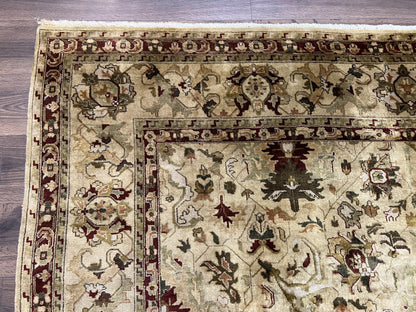 Indian Mahal Rug 8x10, Allover Floral Mahal Oriental Carpet 8 x 10, Handmade Hand Knotted Wool Rug, Indo Persian Area Rug, Tea-Washed Tan - Nuvé