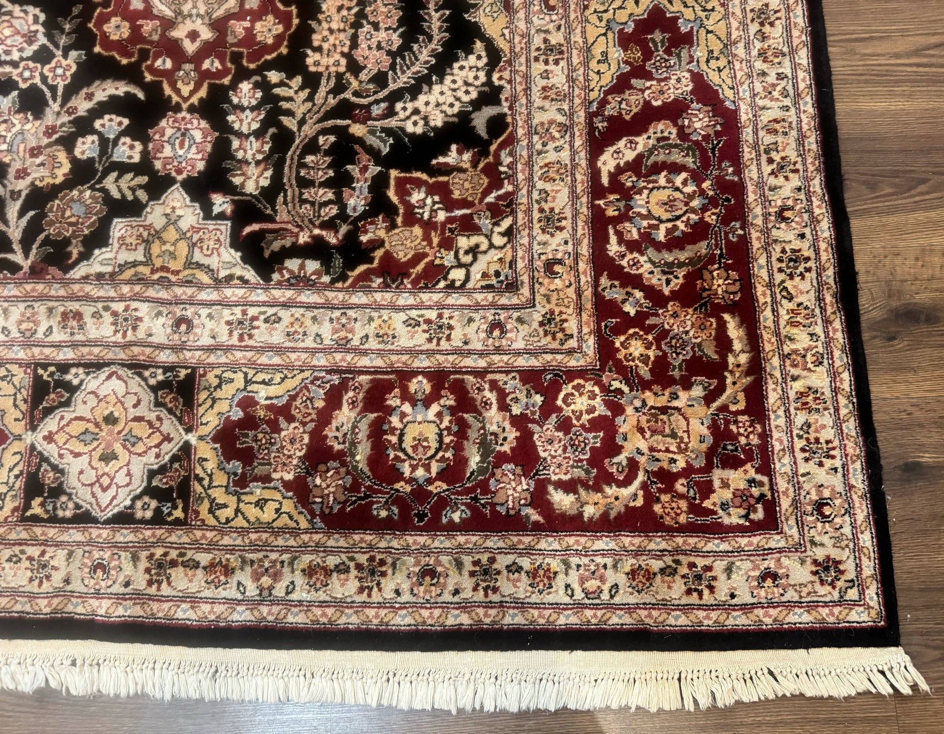 Sino Persian Rug 9x12, Black & Maroon, Wool and Silk, Allover Pattern - Nuvé
