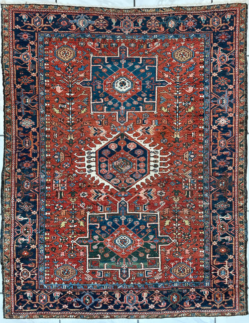 KARAJA Persian Antique Heriz Rug  4'9" x 6' - Nuvé