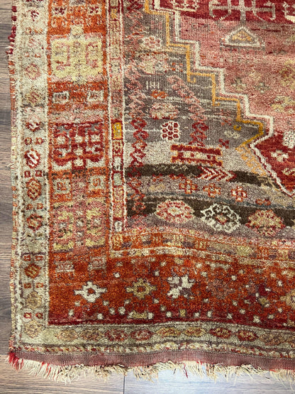 Antique Turkish Melas Rug 4x7, Tribal Geometric Unique Collectible Hand Knotted Wool Oriental Carpet, Rare 1920s Rug, Burnt Orange Red - Nuvé