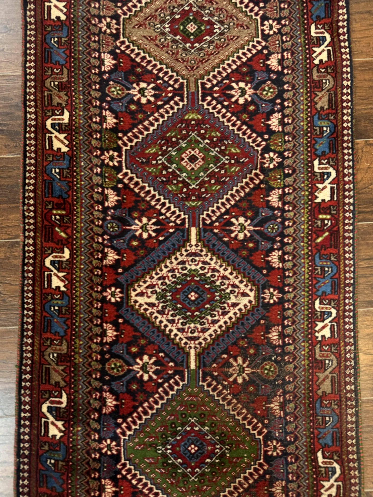 Persian Tribal Runner Rug 2.6 x 20 ft, Antique Persian Shiraz Carpet for Hallway, Colorful Navy Blue - Nuvé