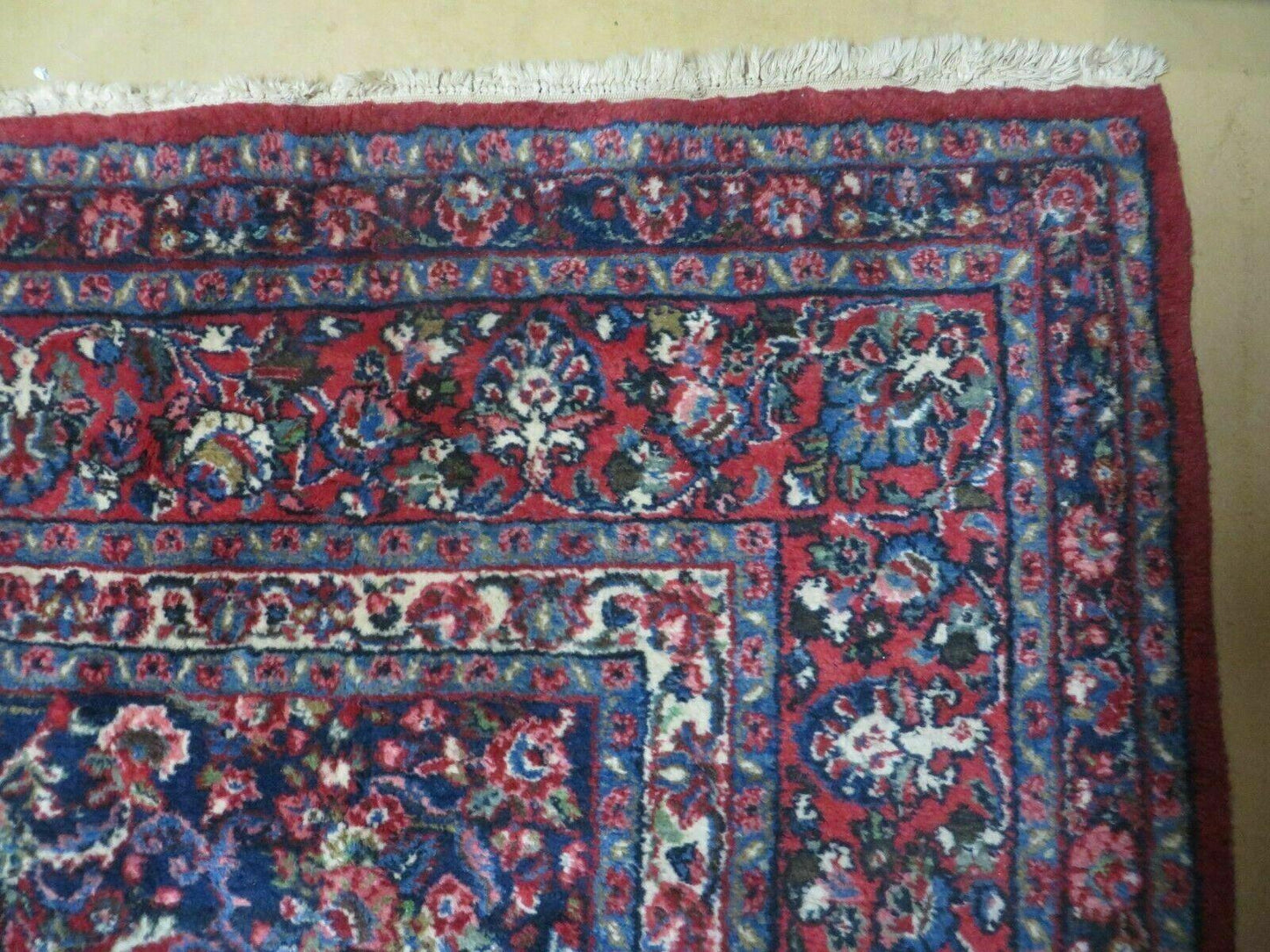 9x12 Persian Sarouk Rug - Semi Open Field Medallion Rug - Ivory Red Blue Hand Knotted Wool Oriental Carpet 9 x 12 Antique Rug - Vegetable Dyes - Nuvé