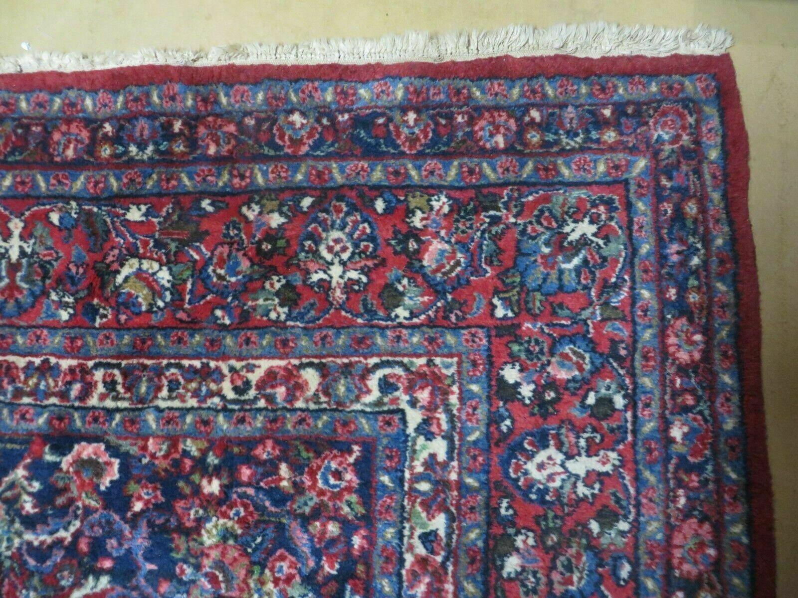 9x12 Persian Sarouk Rug - Semi Open Field Medallion Rug - Ivory Red Blue Hand Knotted Wool Oriental Carpet 9 x 12 Antique Rug - Vegetable Dyes - Nuvé