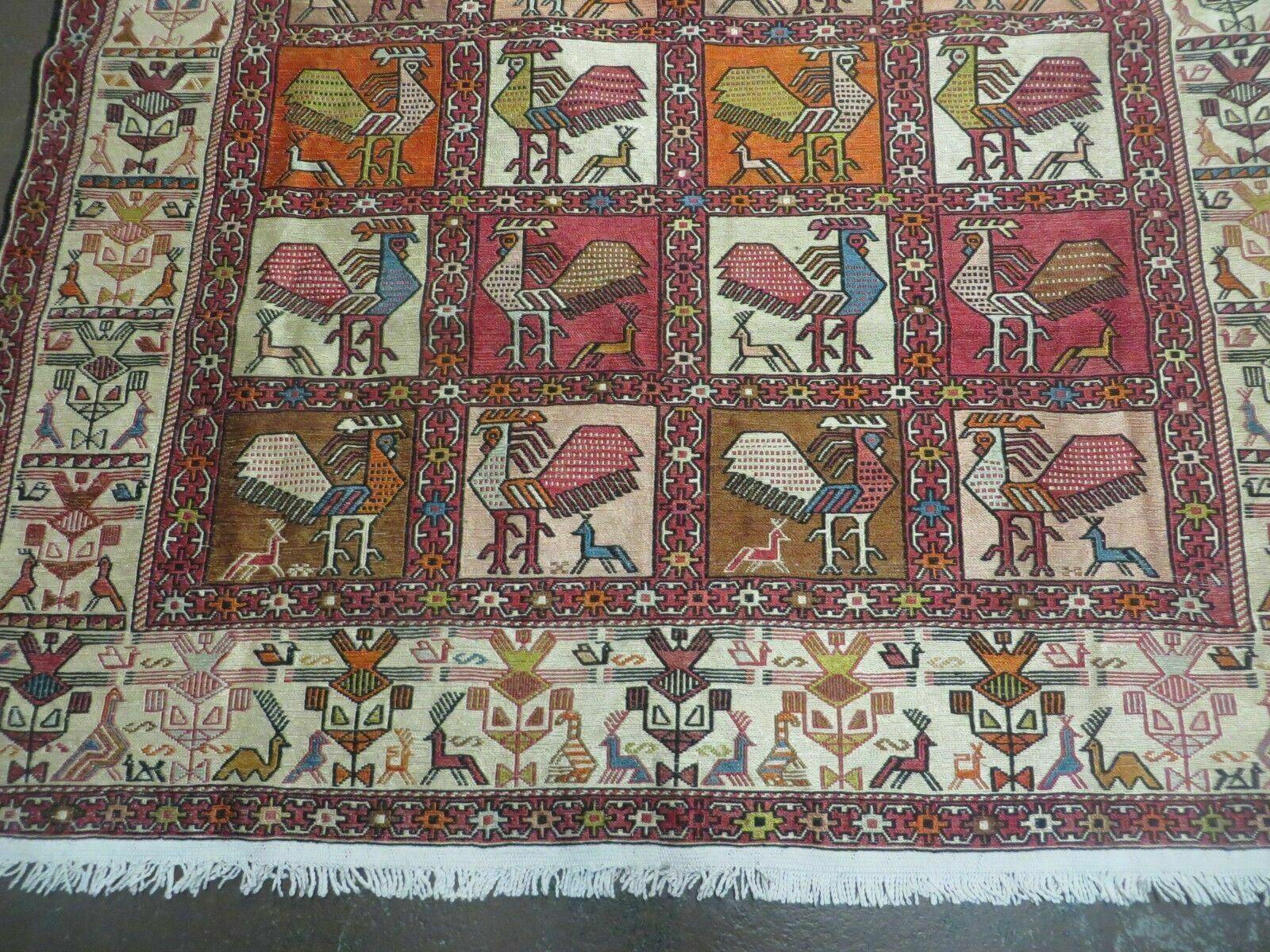 4' X 6' Vintage Russian Kilim Handmade Flat Soumak Weave Silk Wool Rug Organic - Nuvé