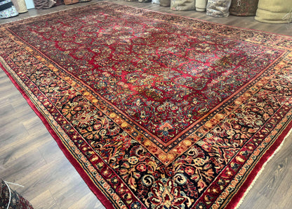 Persian Sarouk Rug 10x18, Palace Size Antique Persian Carpet, Wool, Red, Floral, Handmade Traditional Persian Rug, Extra Large Rug - Nuvé