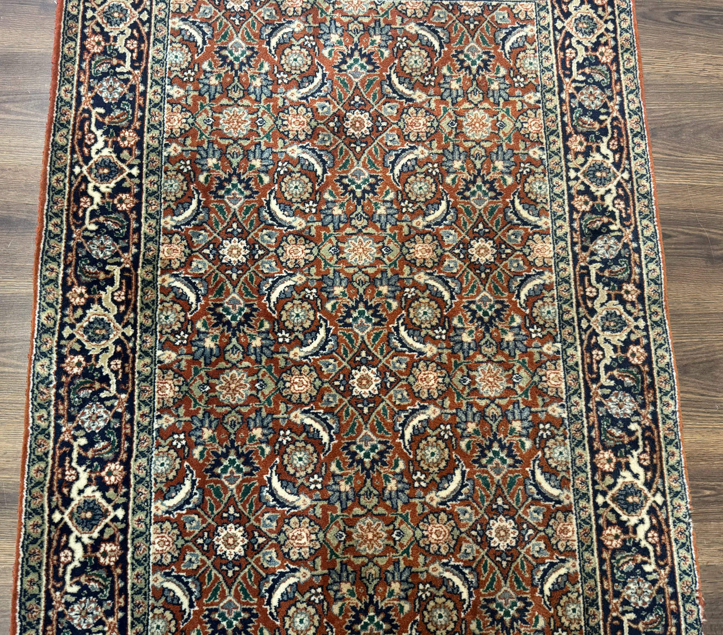 Indo Persian Bijar Rug 3x5, Red and Navy Blue, Allover Pattern, Fine Hand Knotted Wool Carpet - Nuvé