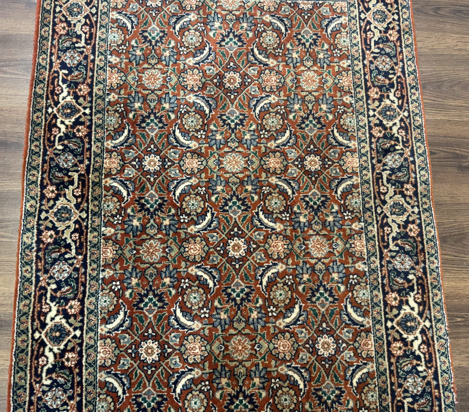 Indo Persian Bijar Rug 3x5, Red and Navy Blue, Allover Pattern, Fine Hand Knotted Wool Carpet - Nuvé