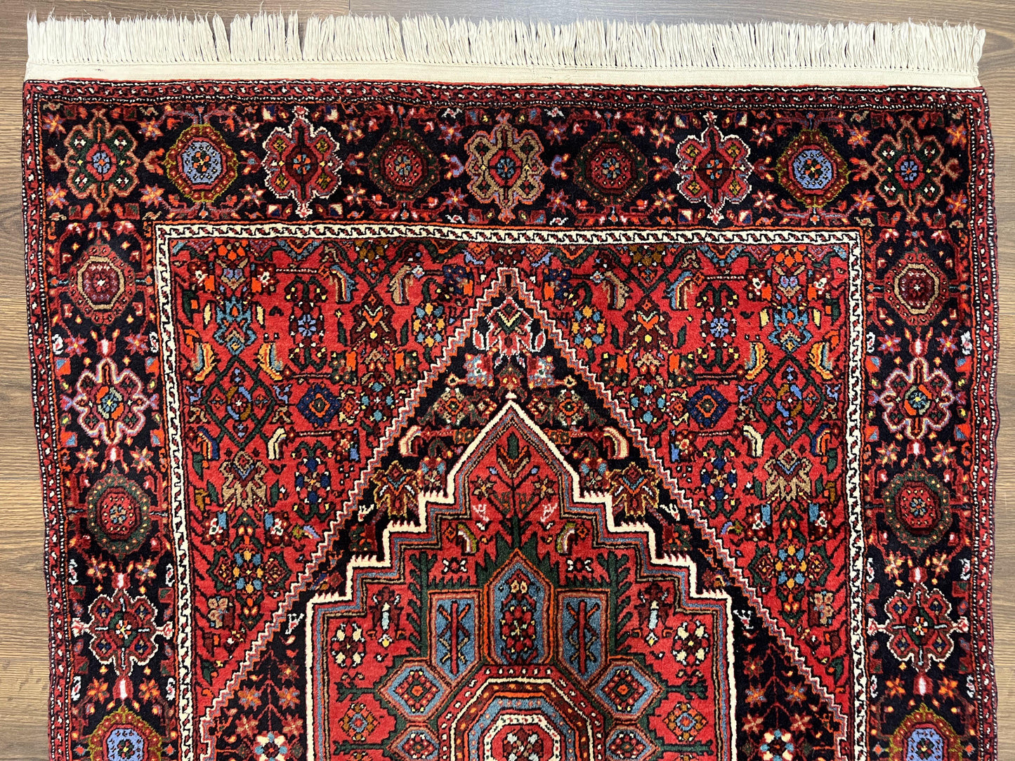 Fine Persian Bidjar Rug 3x5 ft, Ruby Red and Black, Geometric Medallion, Hand Knotted Semi Antique Oriental Bijar Carpet, Wool Area Rug, Tribal Rug - Nuvé