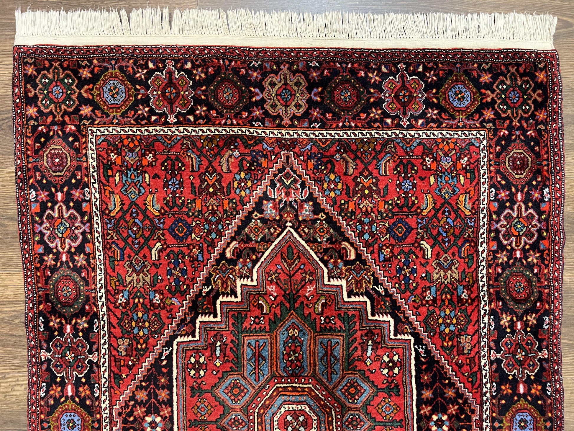 Fine Persian Bidjar Rug 3x5 ft, Ruby Red and Black, Geometric Medallion, Hand Knotted Semi Antique Oriental Bijar Carpet, Wool Area Rug, Tribal Rug - Nuvé