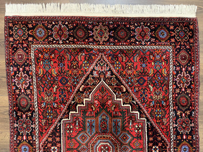 Fine Persian Bidjar Rug 3x5 ft, Ruby Red and Black, Geometric Medallion, Hand Knotted Semi Antique Oriental Bijar Carpet, Wool Area Rug, Tribal Rug - Nuvé