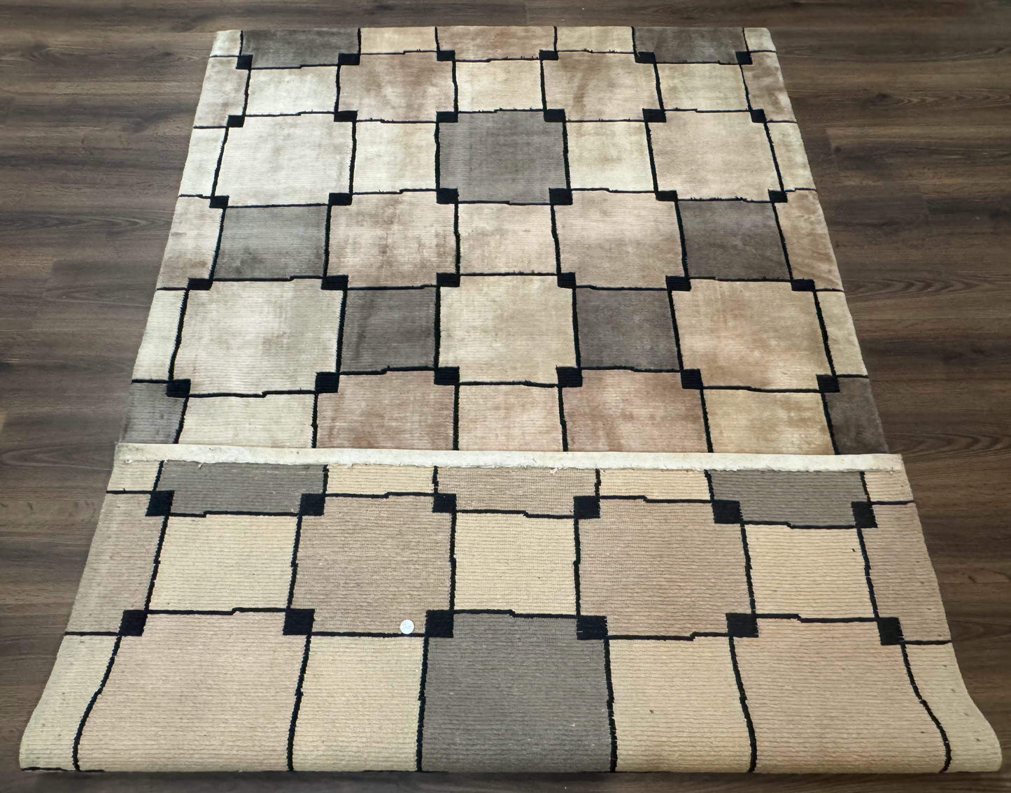 Tibetan Wool Rug 5x8, Contemporary Modern Carpet, Abstract Design, Soft Thick Pile, Pair B - Nuvé