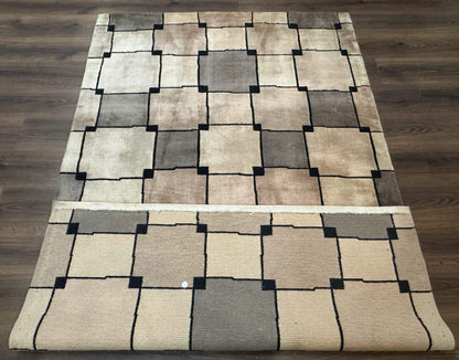 Tibetan Wool Rug 5x8, Contemporary Modern Carpet, Abstract Design, Soft Thick Pile, Pair B - Nuvé