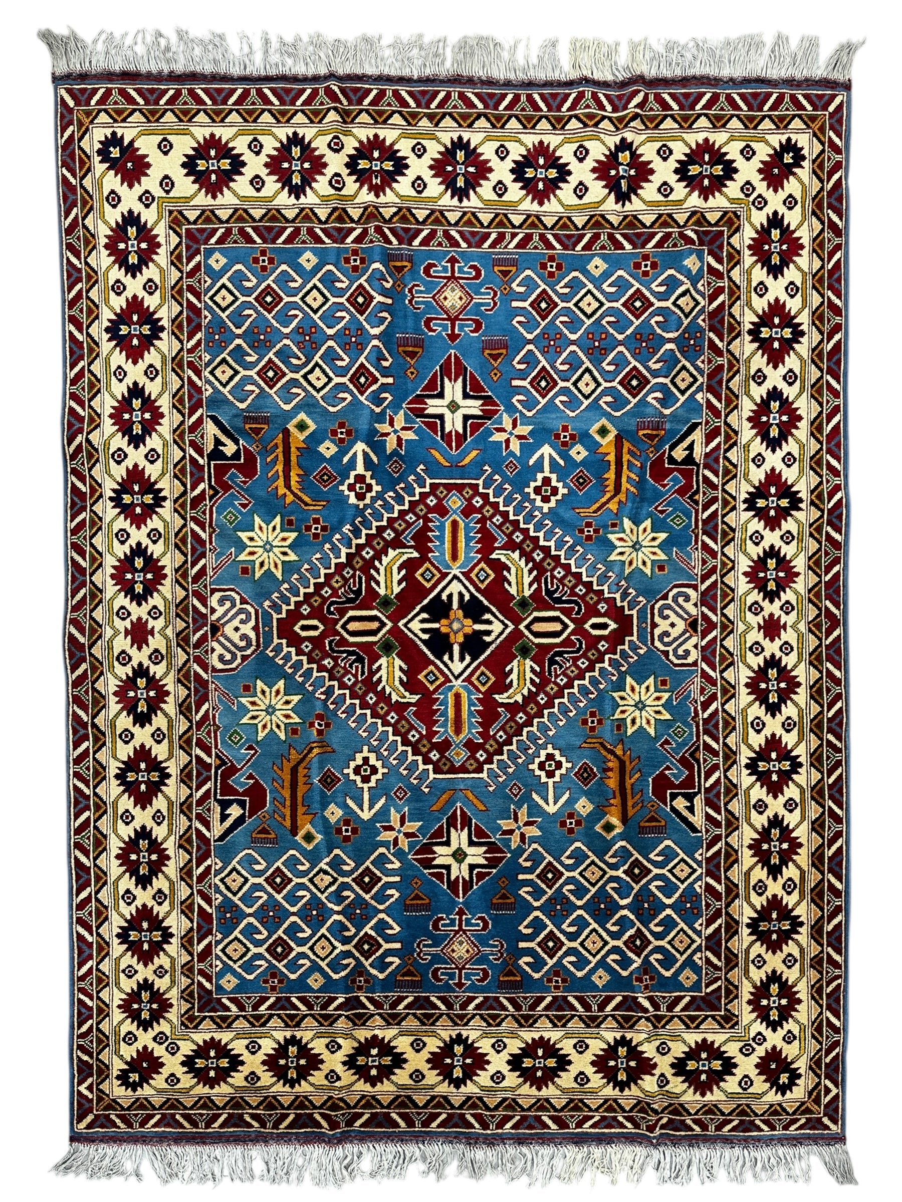 Hand-Knotted Afghani Kazak Wool Rug – 5’0″  x  6’10″ - Nuvé
