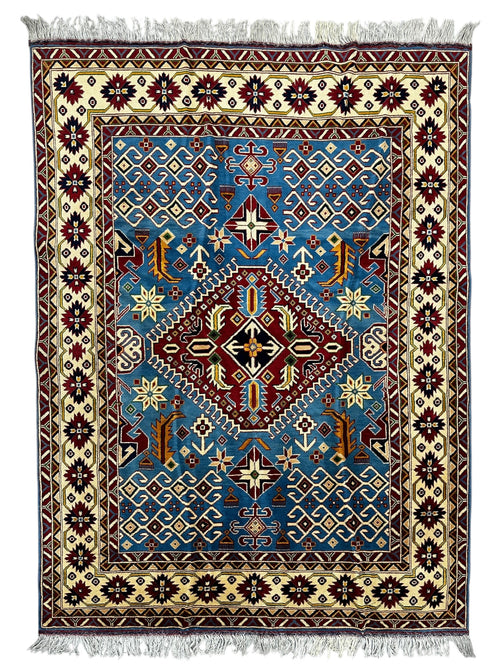 Hand-Knotted Afghani Kazak Wool Rug – 5’0″  x  6’10″ - Nuvé
