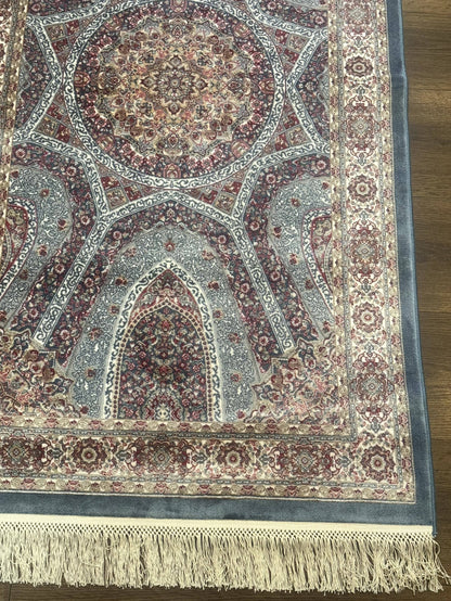 Turkish Silk Runner Rug 2.6 x 10, Light Blue Carpet, Bamboo Silk, New - Nuvé