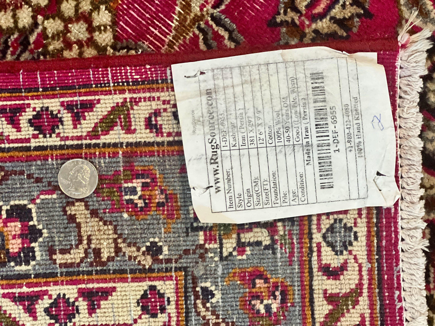 Persian Rug 10x13, Wool Hand Knotted Antique Kashmar Carpet, Raspberry Red & Navy Blue, Floral Medallion, Traditional Oriental Rug 10 x 13 - Nuvé