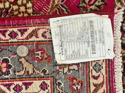 Persian Rug 10x13, Wool Hand Knotted Antique Kashmar Carpet, Raspberry Red & Navy Blue, Floral Medallion, Traditional Oriental Rug 10 x 13 - Nuvé