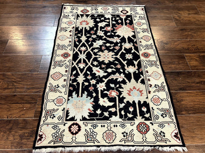 Turkish Flatweave Kilim Rug 3x5, Black, Handmade Vintage Wool Carpet - Nuvé