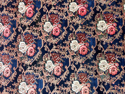 Persian Bidjar Rug 8x11, Floral Bouquets, Blue Black Red Pink, Handmade Hand Knotted Vintage Semi Antique Oriental Carpet - Nuvé