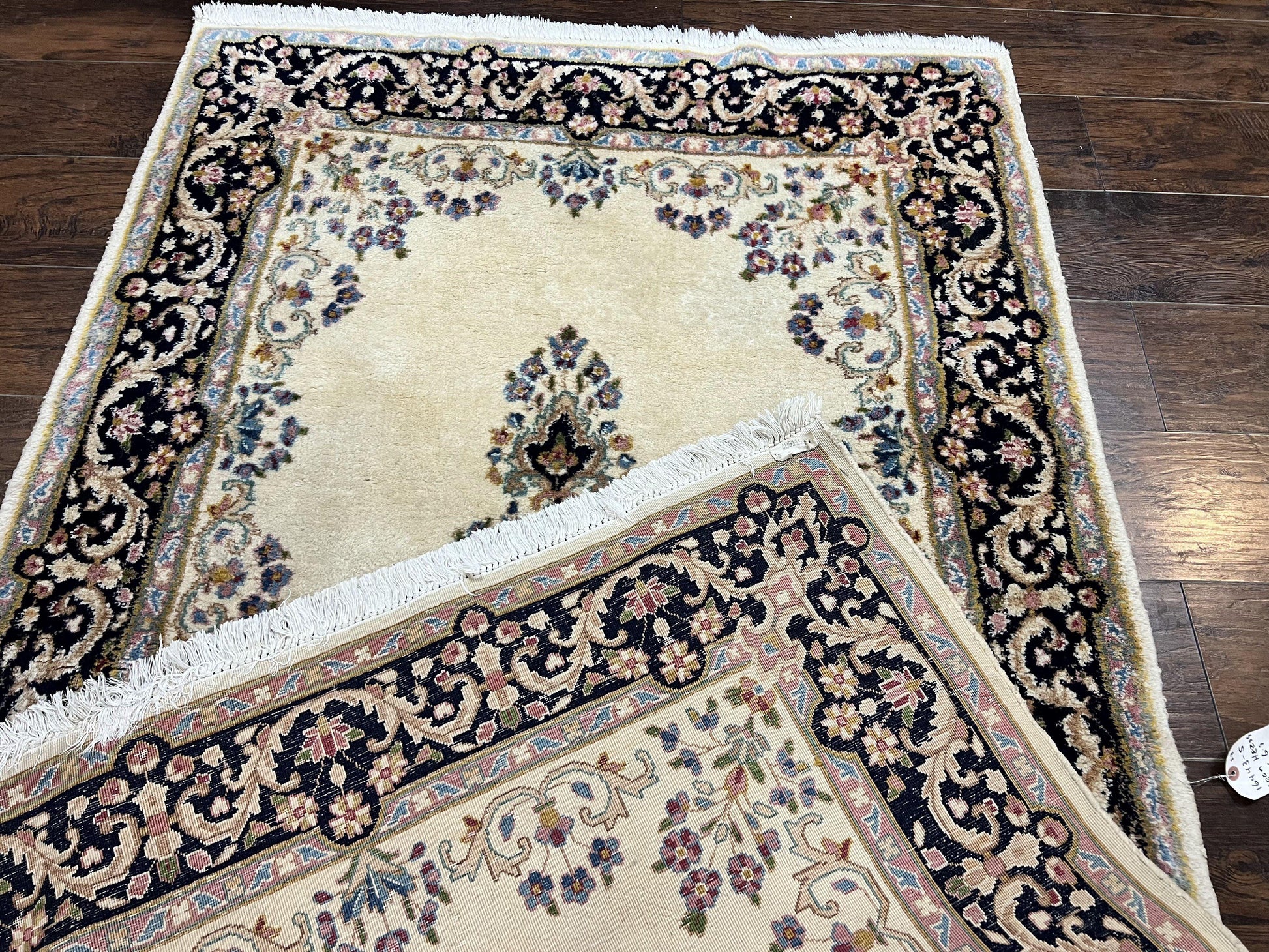 Persian Kirman Rug 4x7, Wool Hand Knotted Antique Carpet, Beige, Semi Open Field Medallion Rug, Traditional Handmade Oriental Rug - Nuvé