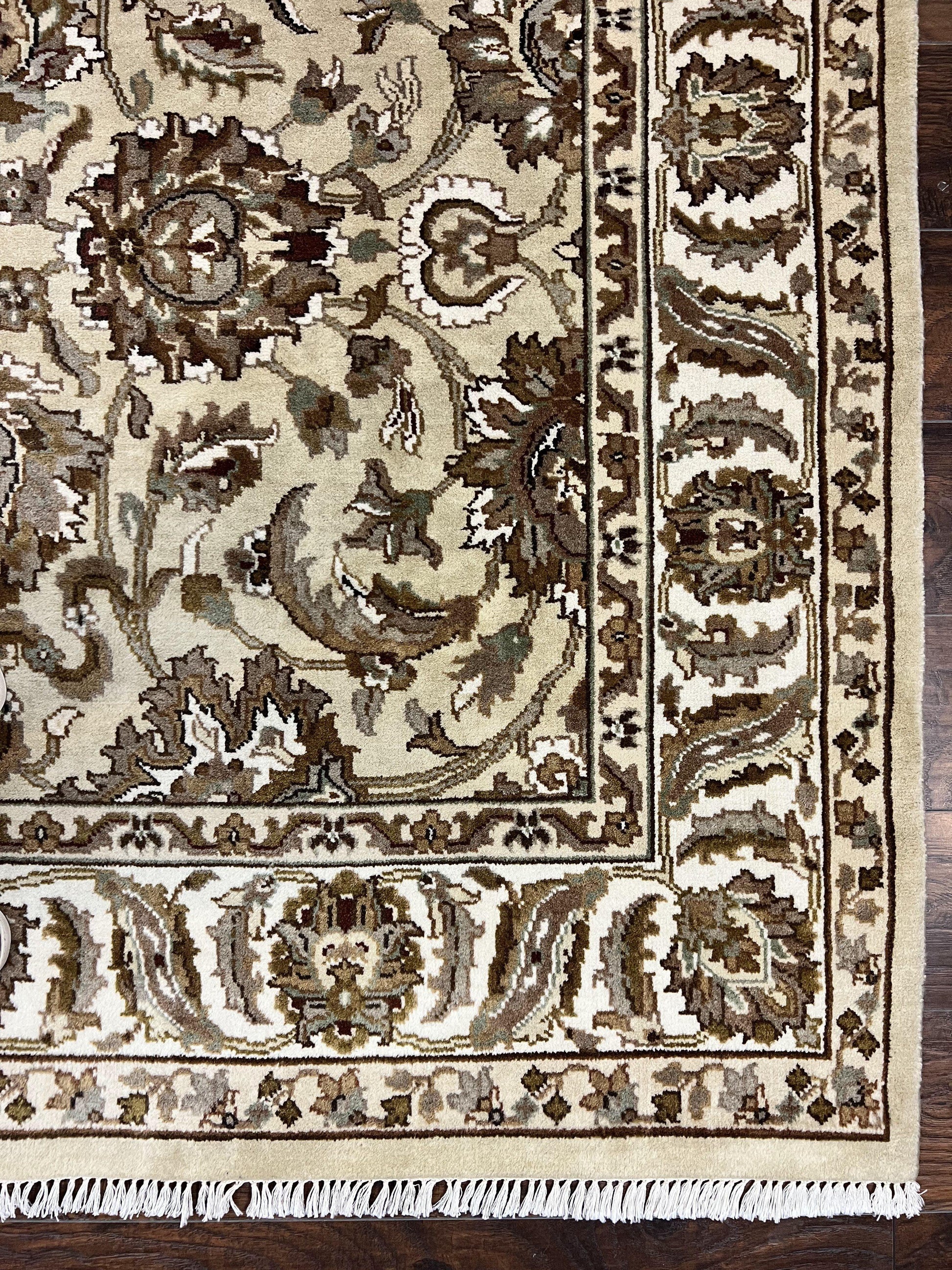 Indo Mahal Rug 6x9, Indian Carpet 6 x 9 ft, Light Green and Ivory, Floral Allover, Wool Oriental Carpet, Traditional Rug, Handmade - Nuvé