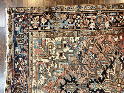 Antique Persian Heriz Rug 6x8, Geometric Medallion, 1920s Oriental Carpet, Handmade Wool Rug