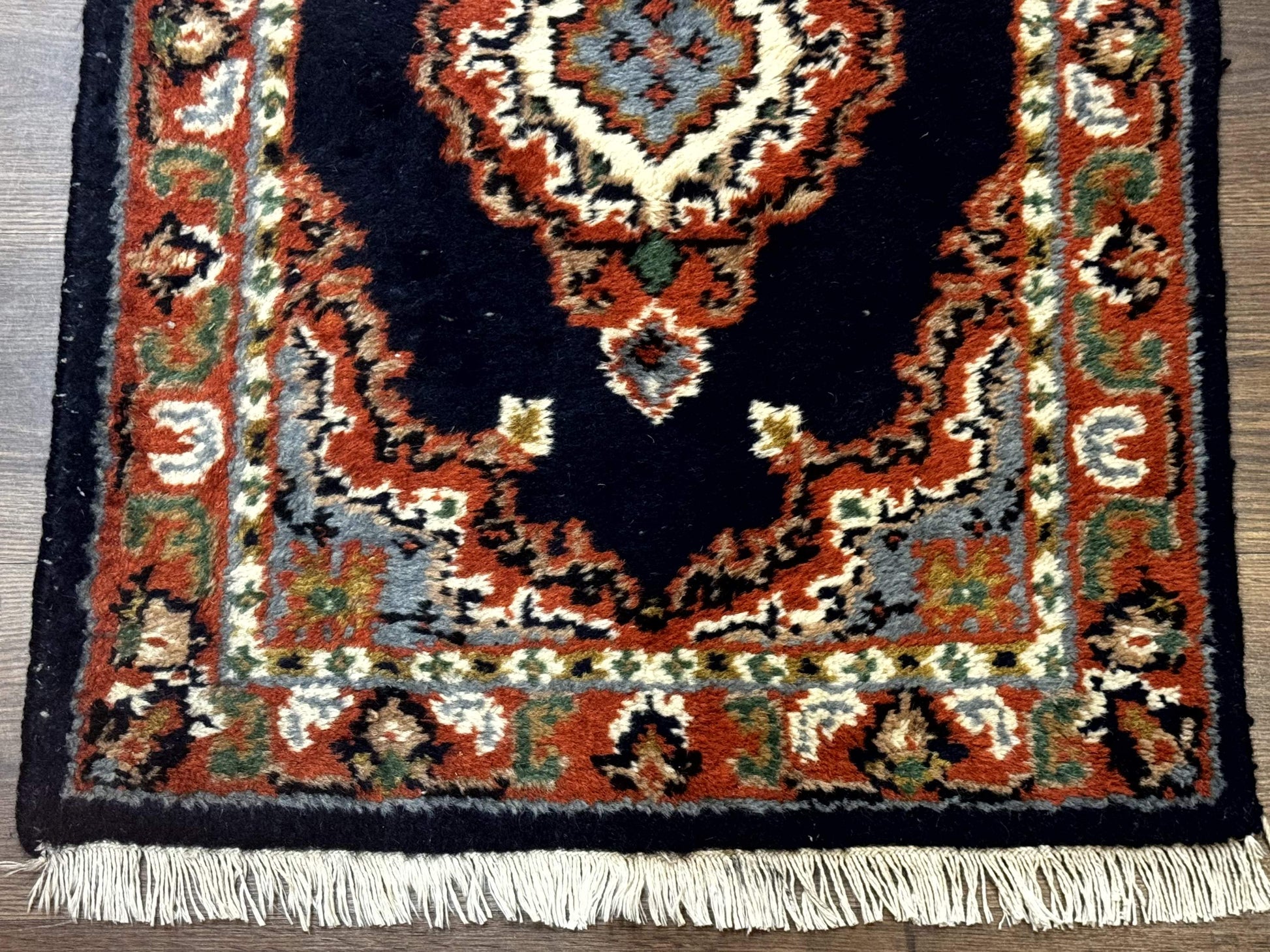 Small Indo Persian Rug 2x3, Navy Blue & Terracotta, Wool, Handmade - Nuvé