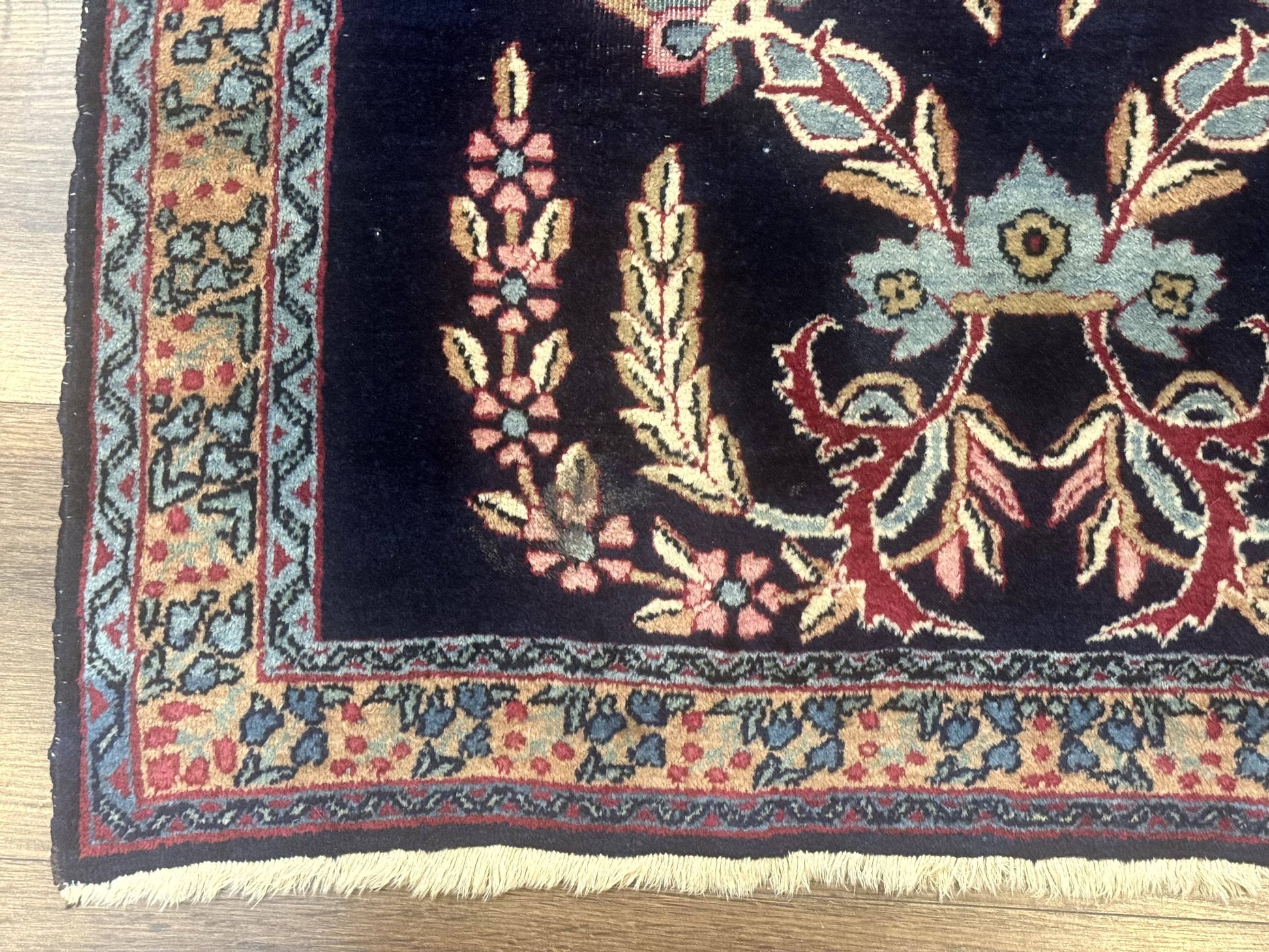Antique Persian Kerman Rug 2.8 x 4, Navy Blue, Floral - Nuvé