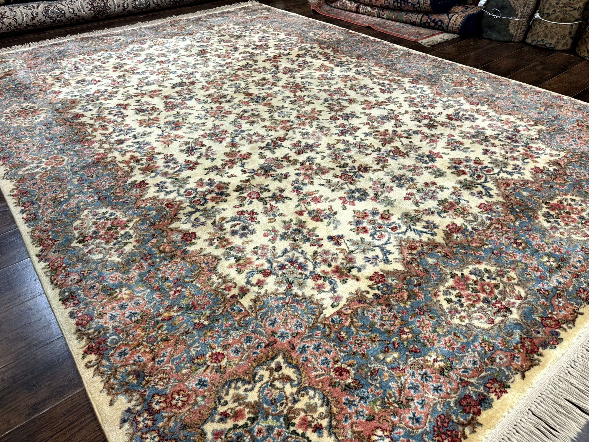 8.8 x 12 Karastan Rug #788 Ivory Kirman, Wool Vintage Original 700 Series - Nuvé