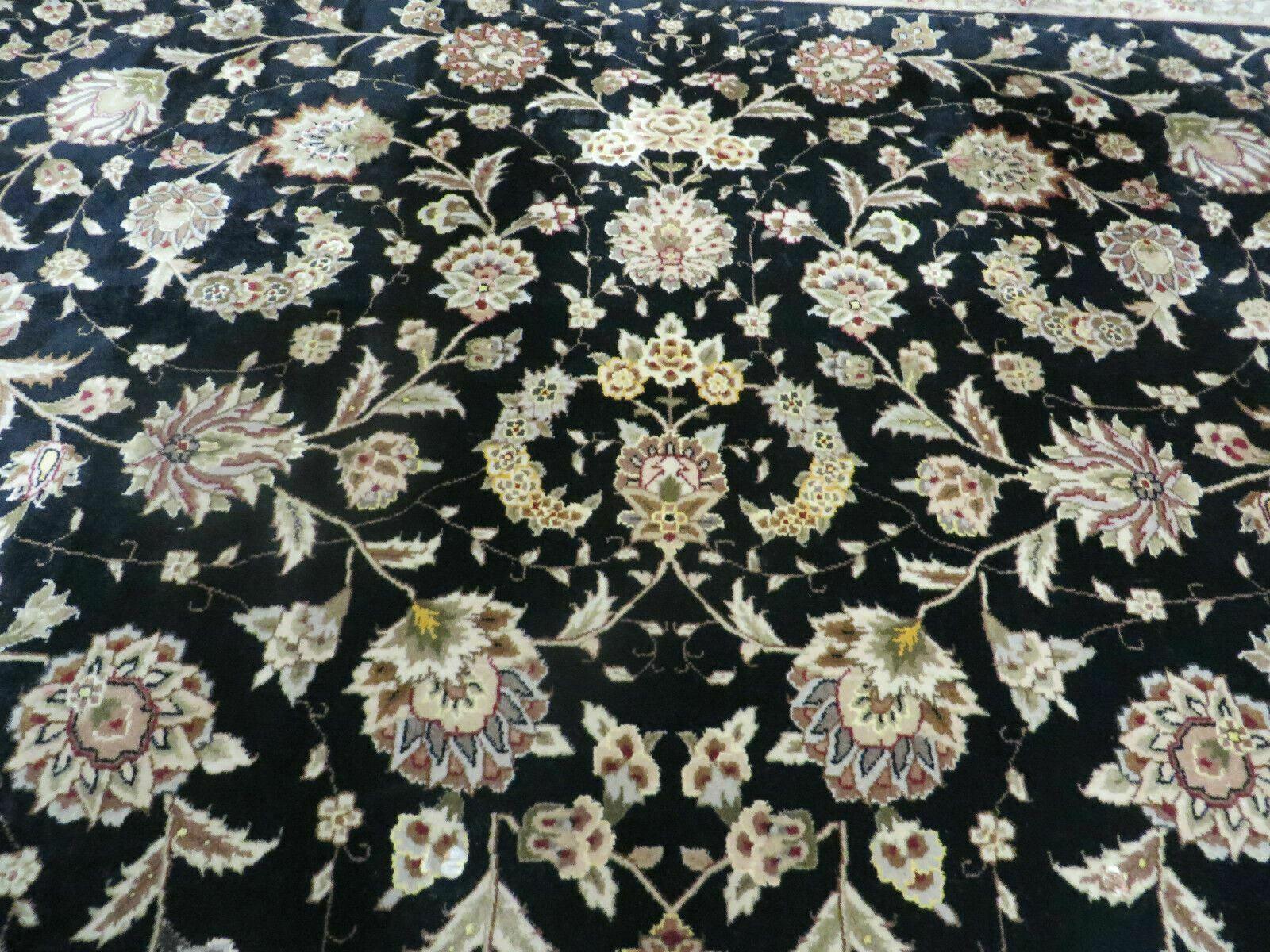9' X 12' Vintage Handmade Fine Chinese Oriental Floral Wool Rug Silk Black - Nuvé