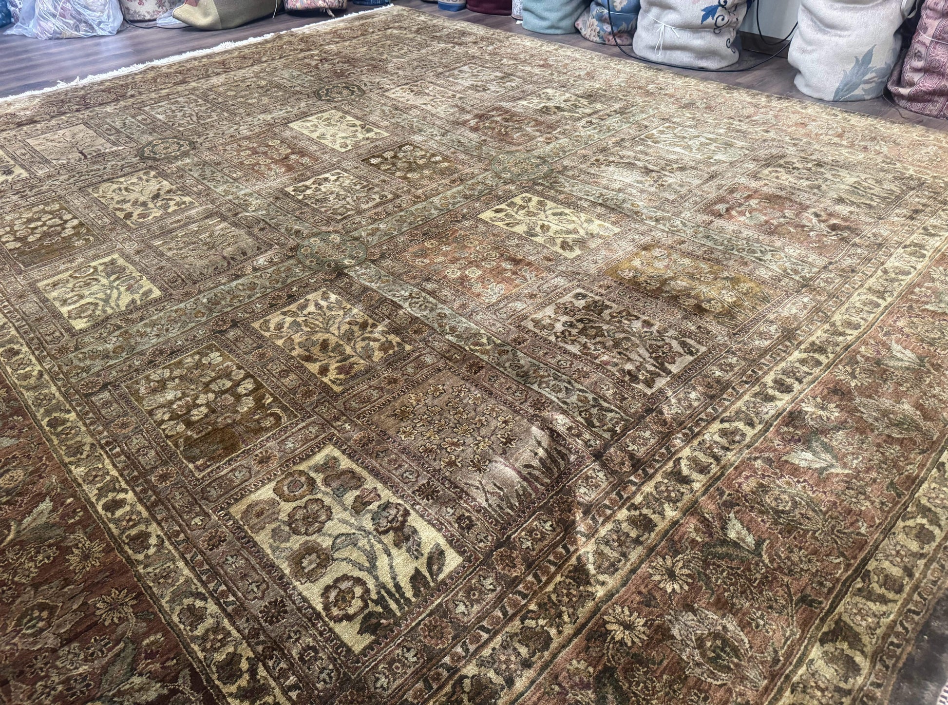 Large Indian Wool Rug 12x14, Wool Handmade Panel Design Carpet, Traditional, Palace Size - Nuvé