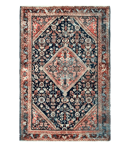 Antique Persian Mahal Rug 4x7, Wool Hand Knotted Tribal Geometric Carpet