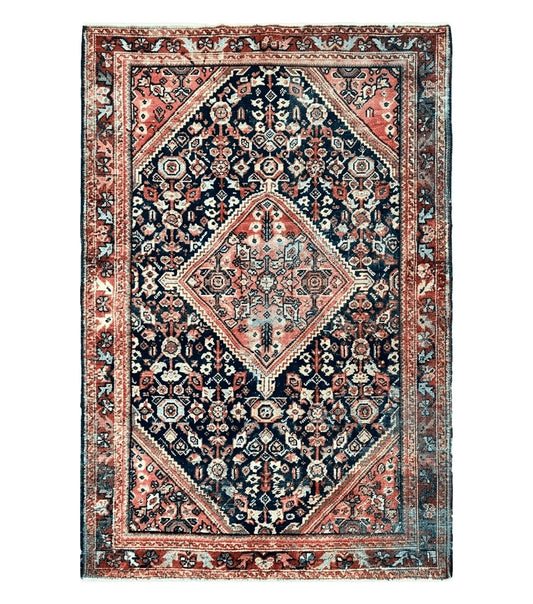 Antique Persian Mahal Rug 4x7, Wool Hand Knotted Tribal Geometric Carpet