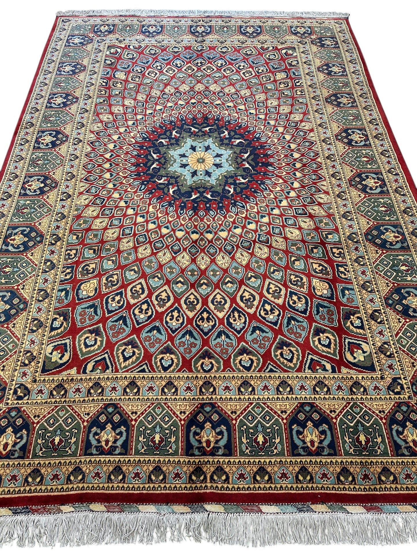 Afghani Parak Hand-Knotted Wool Rug | 6’6″ x 9’10″ Traditional Dome Motif - Nuvé