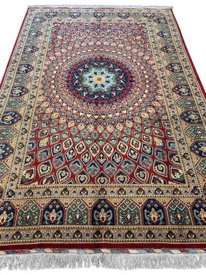 Afghani Parak Hand-Knotted Wool Rug | 6’6″ x 9’10″ Traditional Dome Motif - Nuvé