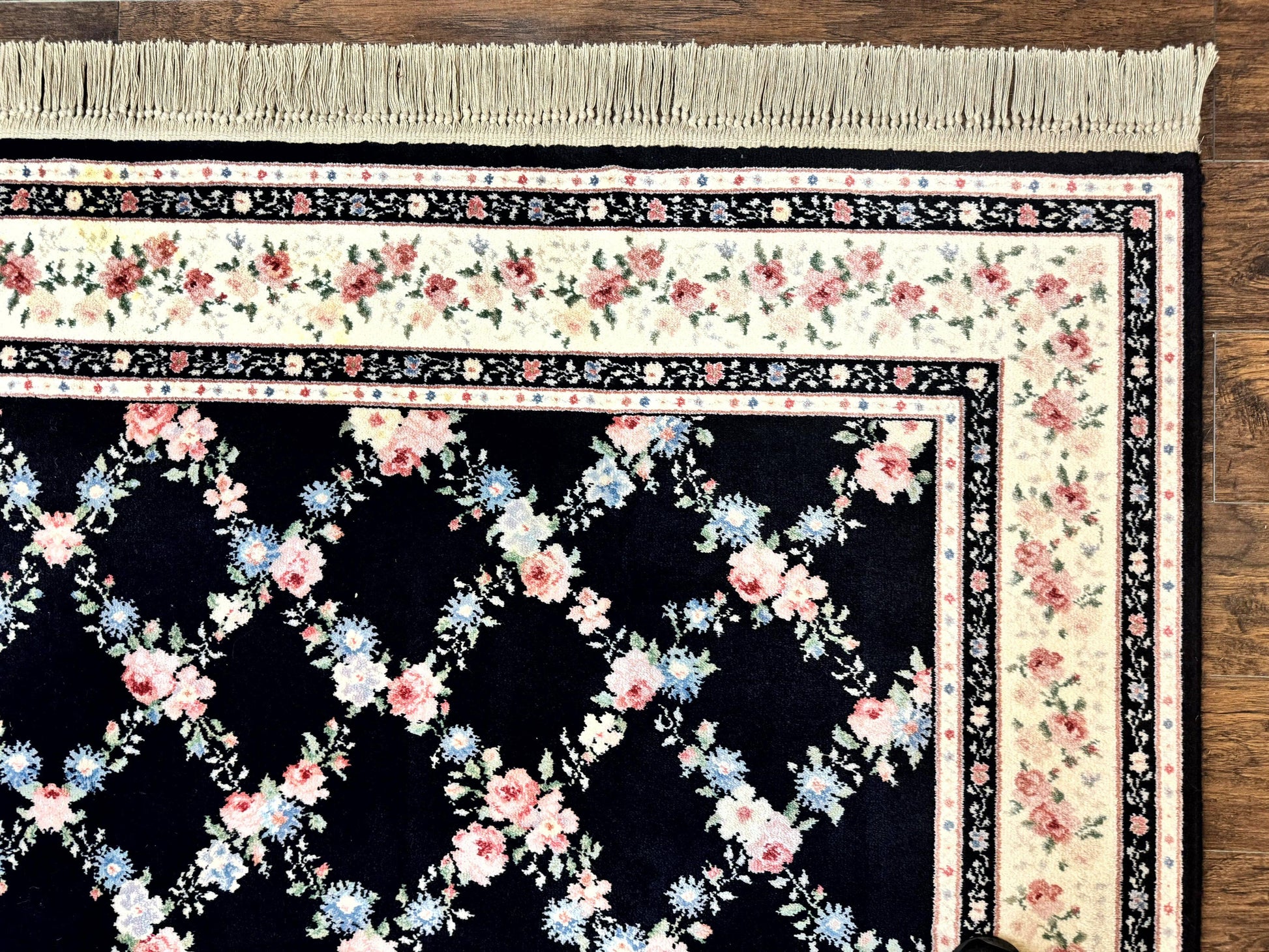 Karastan Rug 8.8 x 12, Garden of Eden #509/1270, Ebony Trellis, Vintage Discontinued Wool Pile Karastan Carpet - Nuvé