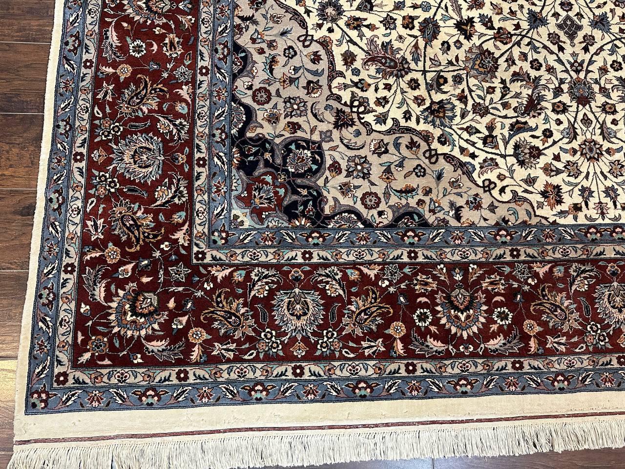 Sino Persian Rug 9x12, Vintage Wool Oriental Carpet, Floral Medallion, Wool Rug, Cream and Maroon - Nuvé